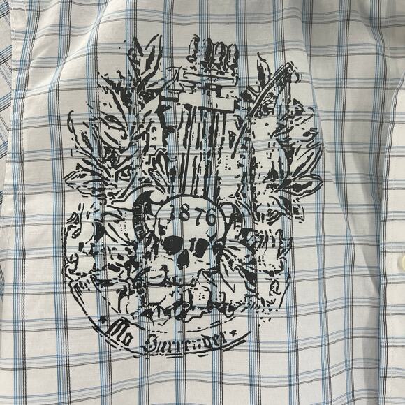 Montage Collection Mens Plaid Lightweight Button Up Shirt L No‎ Surrender Scull - Picture 2 of 8